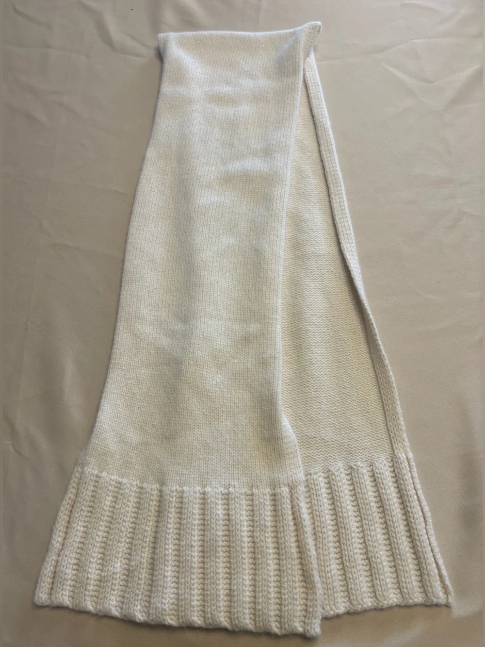 TSE 100% Puré Cashmere Knit Scarf Ivory Cream 11x62” Quiet Luxury